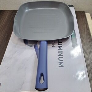 Servappetit Pressed Aluminum Grill Pan Square Griddle Blue Handle 11.5 sq inch